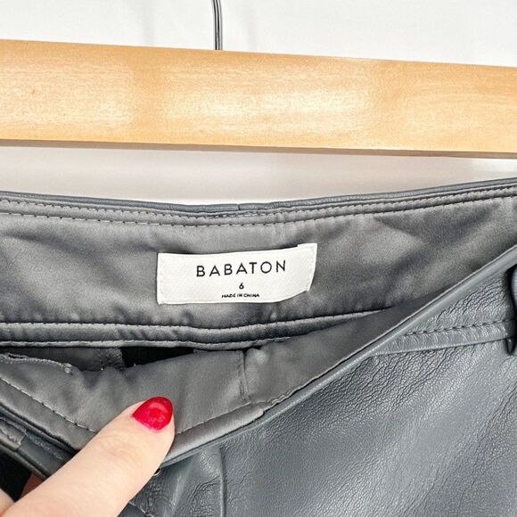Aritzia Babaton Command Vegan Leather Cropped Pants Echo Grey Women's 6 NEW - Picture 6 of 6
